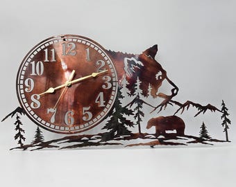 Bear Head Metal Wall Clock | Rustic Cabin Timepiece | Woodland Wildlife Decor | Mountain Lodge Accent | Hunting Gift