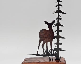 Small Deer Shelf Sitter | Rustic Woodland Decor | Metal Deer figurine | Farmhouse Table Accent | Wildlife Home Decoration