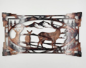 Southwest Deer Metal Wall Hanging | Rustic Deer Wall Art | Wildlife Home Decor | Western Cabin Decorations | Farmhouse Hunting Gift