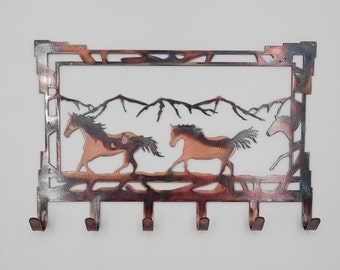 Personalized Southwest Horse Metal Key Holder | Custom Western Entryway Organizer | Ranch Home Decor Gift