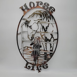 Horse Life Girl Oval Metal Wall Hanging