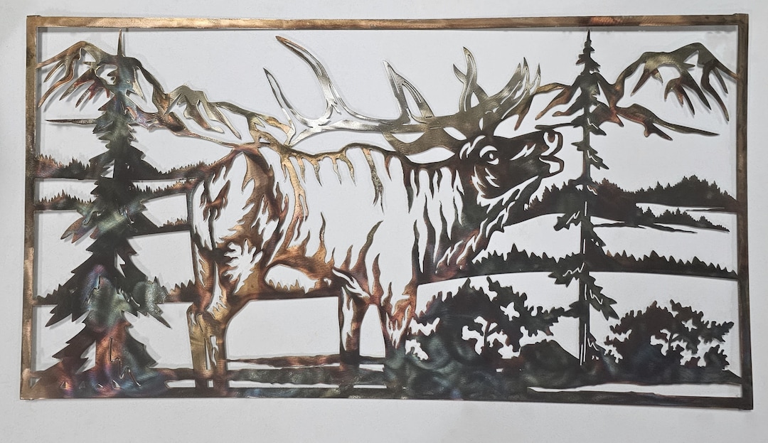 Bugling Elk in Mountain Scene Metal Wall Hanging 6 Color Options - Etsy