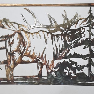 Bugling Elk in Mountain Scene Metal Wall Hanging