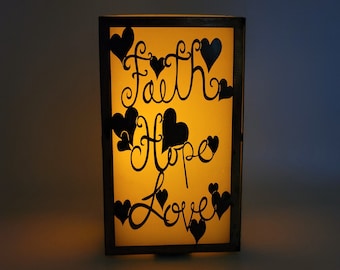 Faith Hope and Love Square Candle Holder