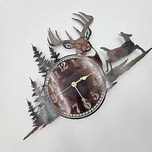 Rustic Deer Wall Clock | Buck Silhouette Timepiece | Woodland Cabin ...