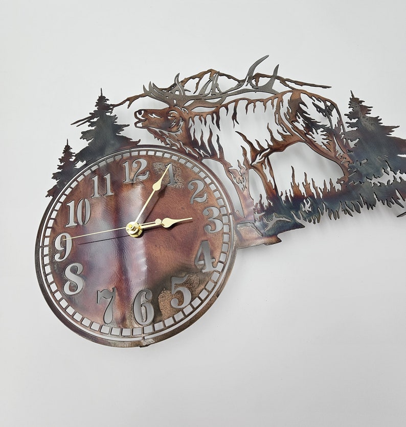 Elk Wall Clock | Rustic Cabin Decor | Wildlife Metal Timepiece ...