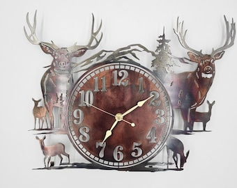 Mule Deer Metal Wall Clock | Rustic Cabin Decor | Large Wildlife Timepiece | Hunter Gift | Lodge Wall Art
