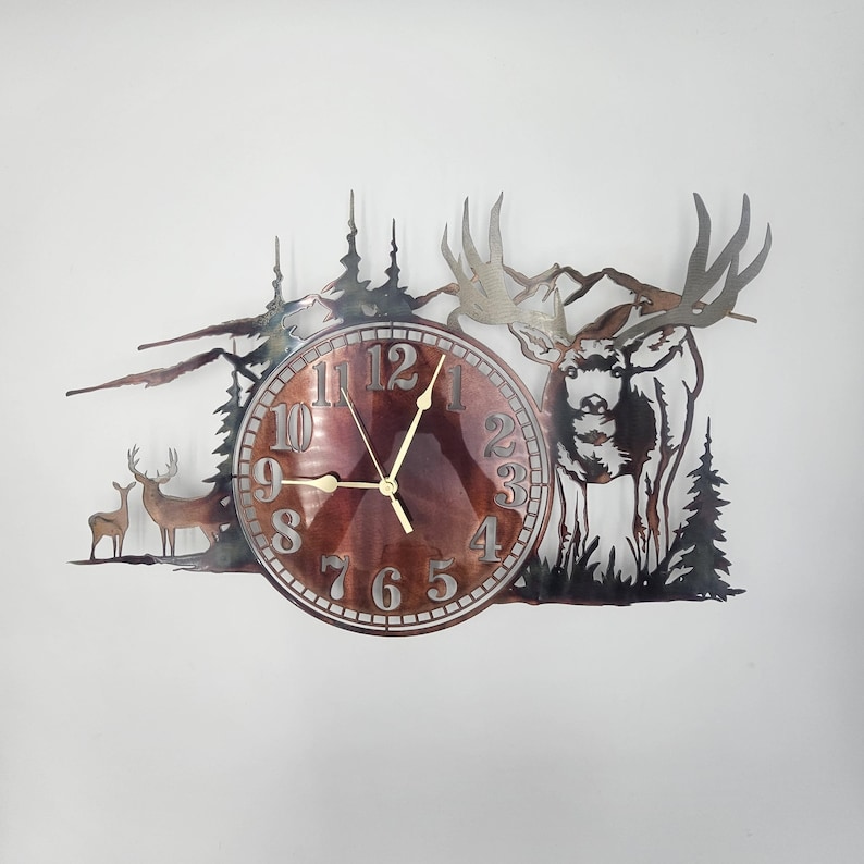 Mule Deer Clock Metal Wall Art | Rustic Wildlife Timepiece | Cabin ...