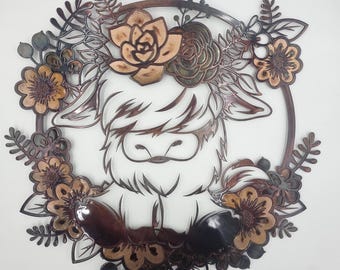 Highland Cow Metal Wall Hanging Gift | Scottish Cattle Wall Art | Country Chic Decor | Rustic Animal Sign | Farmhouse Steel Artwork