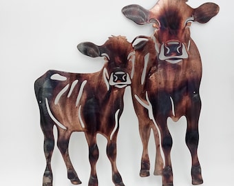 Rustic Cows Metal Wall Hanging | Farmhouse Barn Decor | Country Cow Silhouette Art