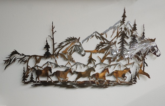 Stamped Metal Running Horses Running Horses Metal Art
