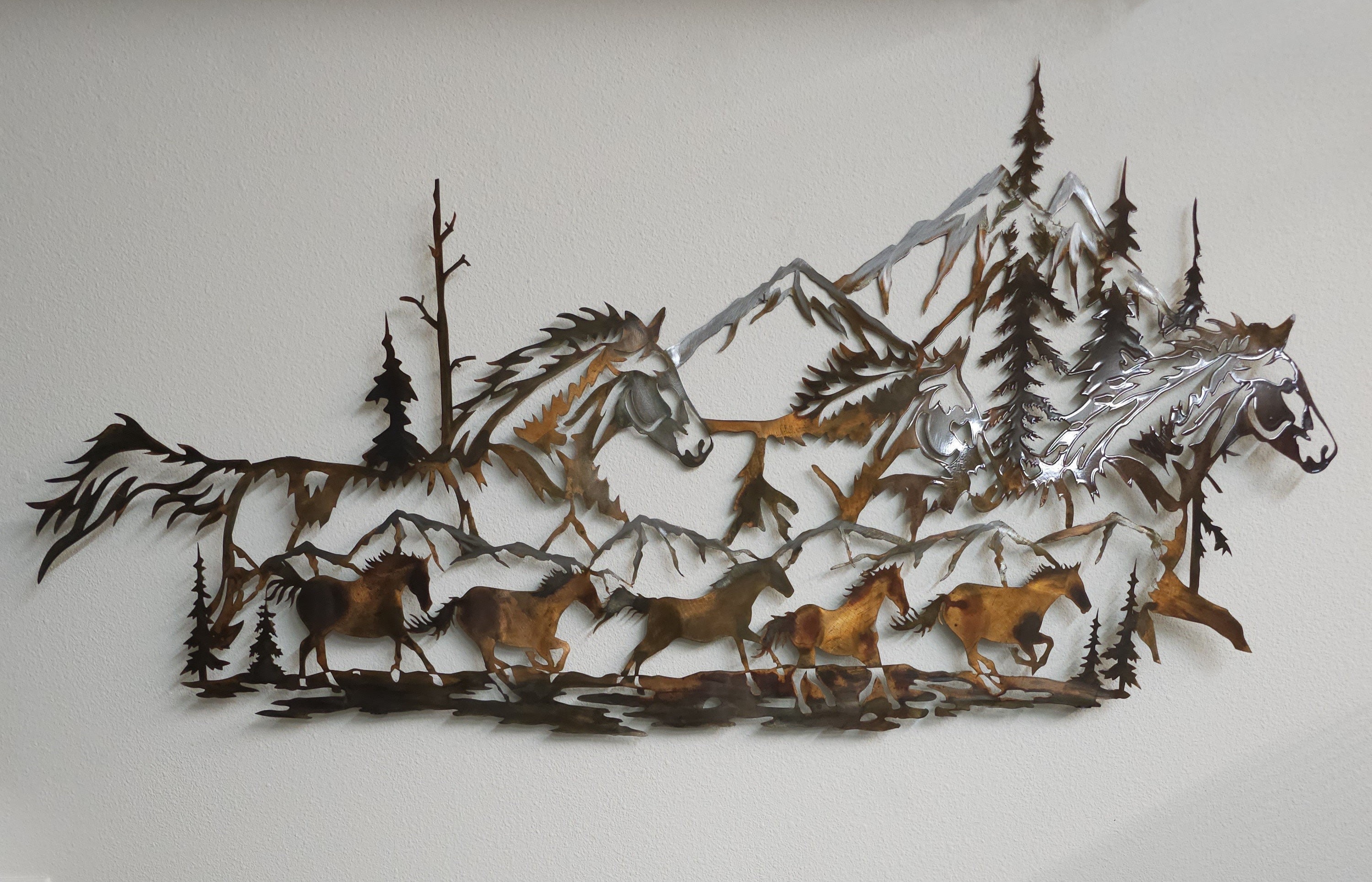 Wild Horses Mountain Scene Metal Wall Art Etsy