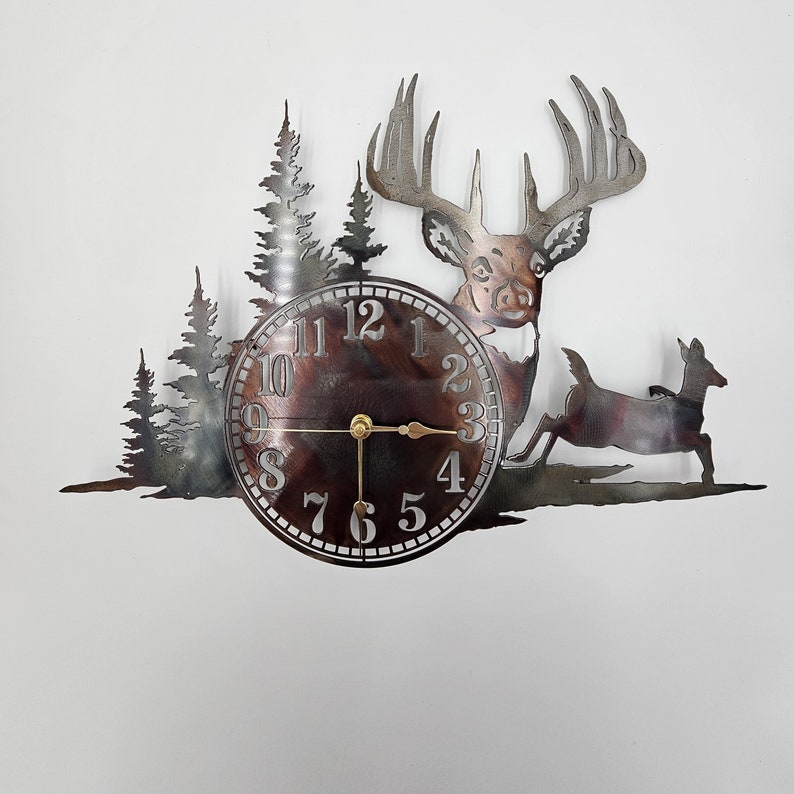 Rustic Deer Wall Clock | Buck Silhouette Timepiece | Woodland Cabin ...