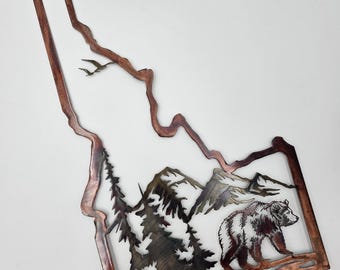 Personalized Idaho State Sign | Bear Mountain Metal Wall Art | Rustic Cabin Porch Decor \ Idaho Housewarming Gift
