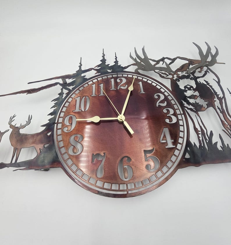 Mule Deer Clock Metal Wall Art | Rustic Wildlife Timepiece | Cabin ...