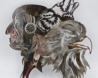 Native American Metal Wall Art | Eagle Wolf Decor | Rustic Western Wall Hanging | Cabin Lodge Decor | Personalized Steel Art