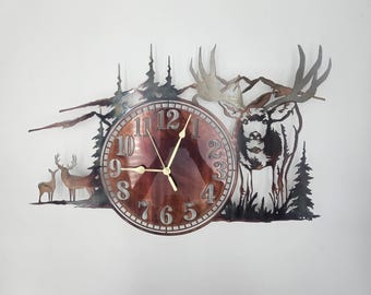 Mule Deer Clock Metal Wall Art • Rustic Wildlife Timepiece • Cabin Lodge Nature Decor