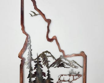 Personalized Idaho Metal Sign | Elk Mountain Wall Art | Idaho State Wall Decor | Rustic Cabin Decor | Housewarming Gift | Porch Sign