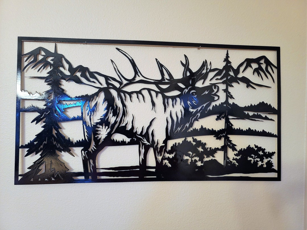Bugling Elk in Mountain Scene Metal Wall Hanging 4 Color - Etsy
