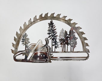 Large Rustic Metal Chainsaw Wall Hanging