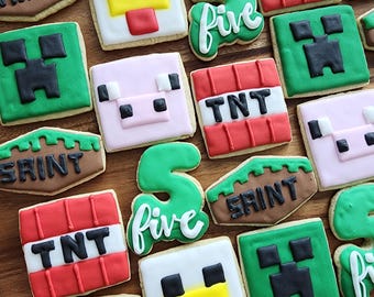 Minecraft inspired sugar cookies - video game - set of 12