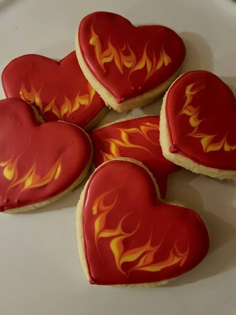 Flame Heart sugar cookies 1 dozen Love cookies on fire Etsy