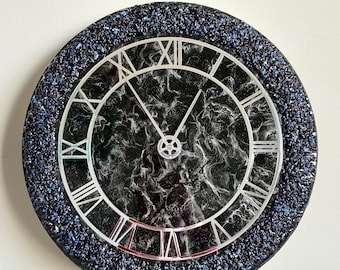 Reloj de pared de resina epoxi con cuarzo de piedra lunar, decoración de arte moderno