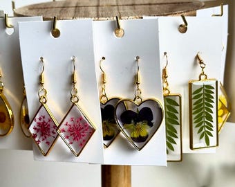 Handmade Resin Earrings, Real Dried Flower Earrings