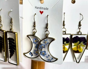 Handmade Resin Earrings, Real Dried Flower, Floral Jewelry