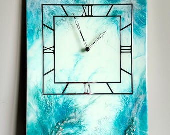 Handmade Epoxy Resin Wall Clock, Natural Stones, Modern Abstract Decor