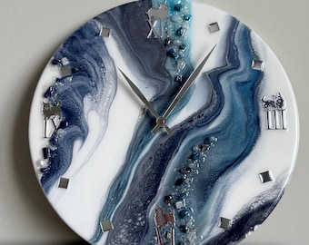 Resin Wall Clock, Dog Roman Numerals, Geode Art, Modern Decor