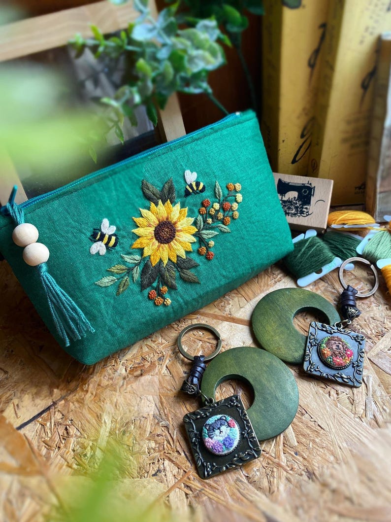 Green - Hand Print Clutch with Embossed Leather Flap 12