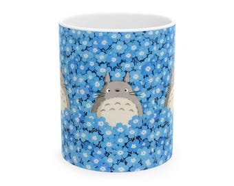Blue Floral Totoro Mug