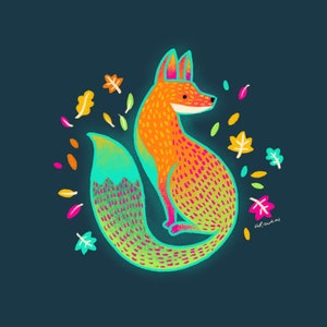 Fox Alebrije Art Print - cute fox artwork, fox lover gift, colorful Mexican folk art, animal lover gift, home decor wall art, hand drawn art