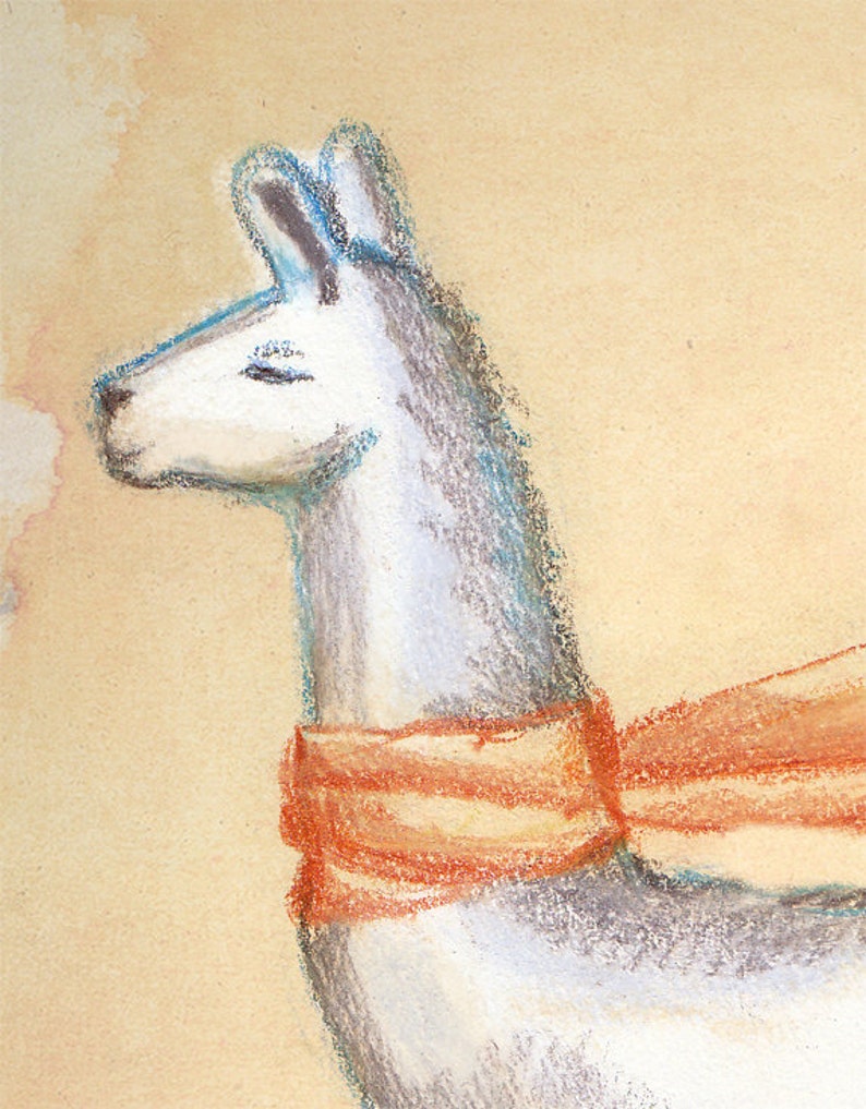 Cozy Llama Wearing Orange Socks and Scarf Animal Illustration Art Print ...