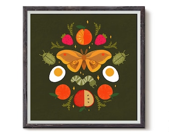Cute and Creepy Bugs & Moth with Breakfast Art Print