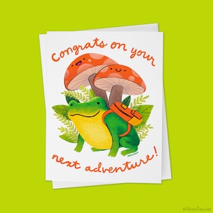 Frog Adventure, nouvel emploi ou carte de vœux de fin d’études « Félicitations pour votre prochaine aventure »