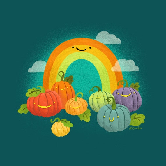 Rainbow Pumpkin Patch Art Print Cute Kawaii Halloween Gift - Etsy Rainbow Pumpkin Patch Art Print Cute Kawaii Halloween Gift - Etsy