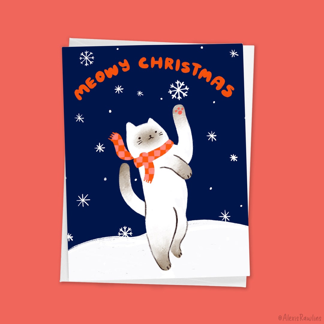 Cute Cat in Snow Christmas Card meowy Christmas Etsy