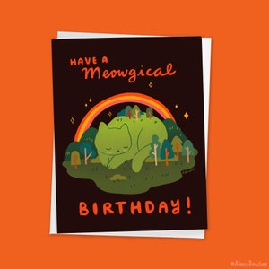 Nature Cat Birthday Card &quot;Have a Meowgical Birthday!&quot;