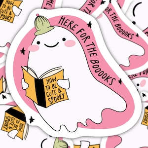 Here for the Booooks Halloween Sticker - Cute Bookish Ghost, Bookish Sticker, Ghost Sticker, Waterproof Sticker, Halloween Sticker