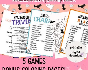 Utskrivbart Halloween-spelpaket | Barnkalasspel | Trivia, Bingo, Charader, Skulle du hellre vilja ha det | Halloweenaktiviteter | Direktnedladdning