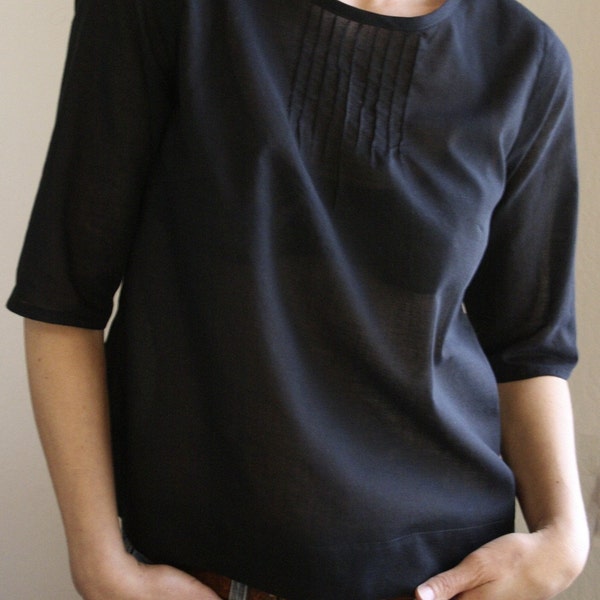 pin-tuck blouse -  black