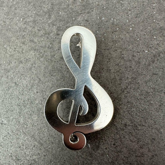 Sterling Silver Solid Treble Clef Brooch/Pin - image 1