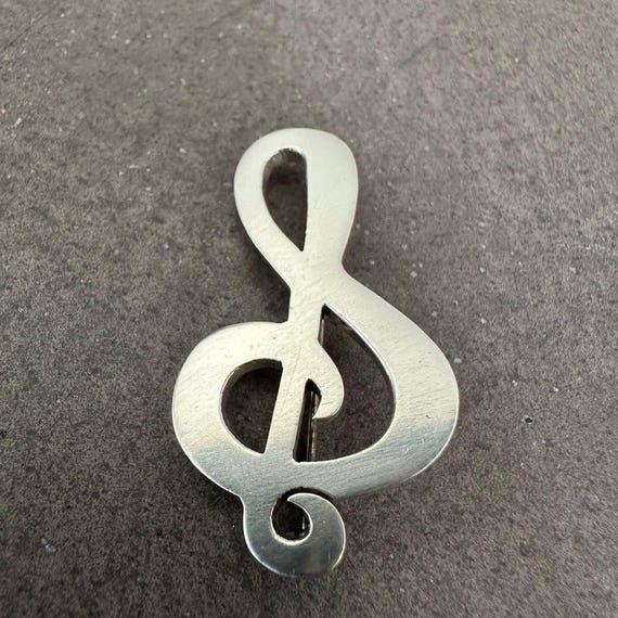 Sterling Silver Solid Treble Clef Brooch/Pin - image 2