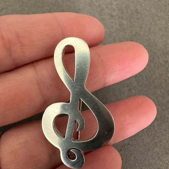 Sterling Silver Solid Treble Clef Brooch/Pin - image 3