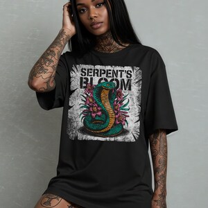 Serpent&#39;s Bloom T-Shirt, Comfort Colors Cobra Graphic Tee, Floral Snake Design, Unique Gift, Trendy Snake Lover Tee, Cobra Art Apparel