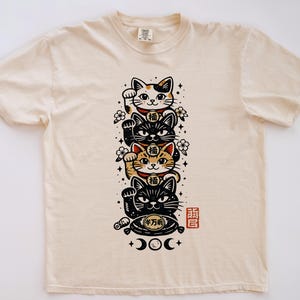 Camiseta Maneki Neko / Sudadera con Gato de la Suerte / Camiseta Bobtail Japonesa / Lindo Regalo de Gato Llamador, Camiseta de la Buena Fortuna