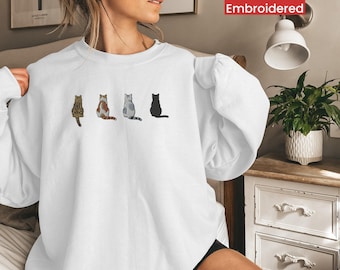 Cats Embroidered Sweatshirt, Cute Kitty Lover Pullover, Cat Mom gift, Aesthetic Feline Sweater, Gift for Cat Owners and Lovers.