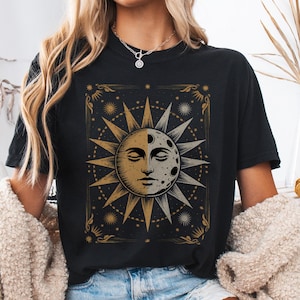 Celestial Sun and Moon T-Shirt, Astrology Tee, Witchy Shirt, Occult Clothing, Spiritual T Shirt, Bohemian Shirt, Gift Idea T-Shirt
